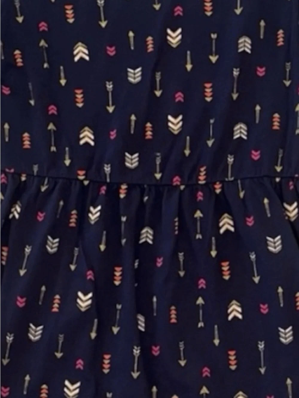Old Navy Girls Dress Size 8 Navy Blue Gold Pink Arrow Print Short Sleeve Casual
